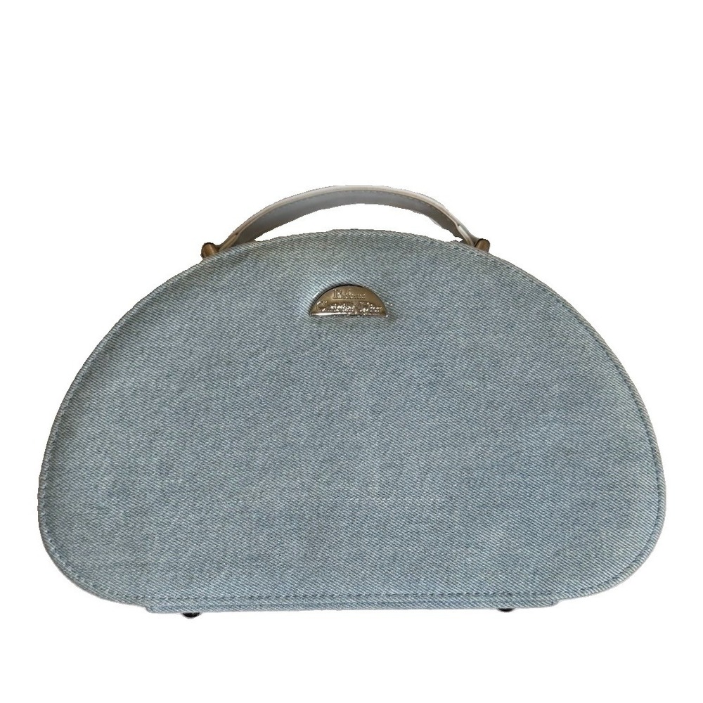 DIOR Vintage Parfums Cosmetic Vanity Makeup Jewels Denim Blue Case Bag w/ Mirror